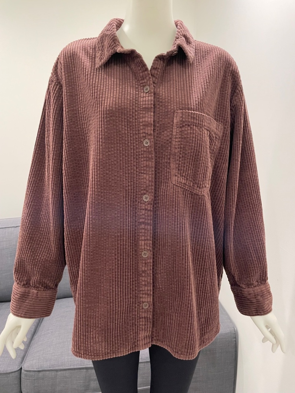 H&M DIVIDED Brown Corduroy Shirt / Shacket Relaxed Fit - Soft & Comfy Size Large